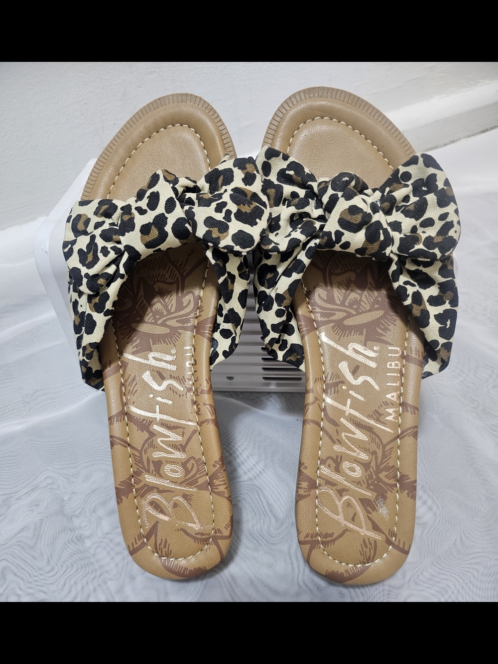 Malibu Leopard Print Knot Slide Sandals - Black & Cream - Picture 4 of 6
